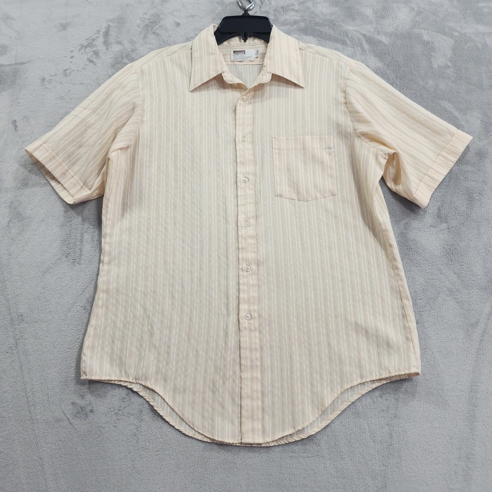 Vintage Montgomery Ward Shirt Mens L Beige Stripe‎ Short Sleeve Button Up Mod